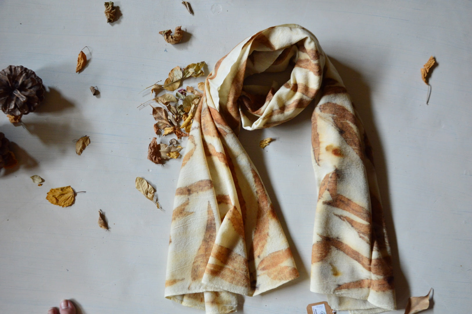 Fallen Eucalyptus Leaves Ecoprinted Woollen Scarf