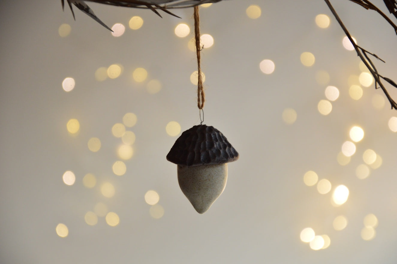 White Acorn Ceramic Ornament for Christmas Tree