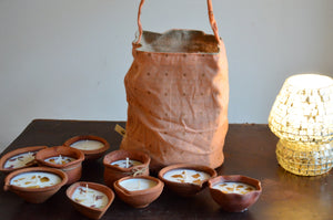 Festive Gift Bag with 10 assorted terracotta diyas | Peach Zari