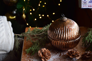 Copper Christmas Ball Ornament Container Candle