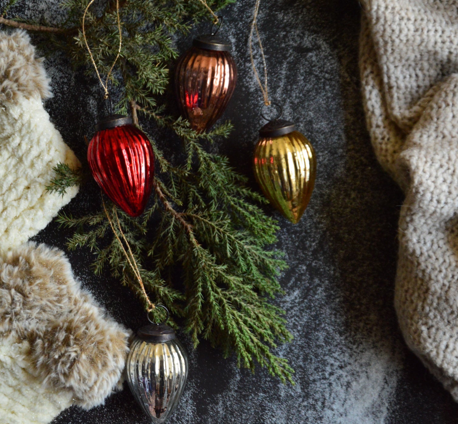 Fairy Lights Glass Ornaments Copper, Silver, Gold & Red