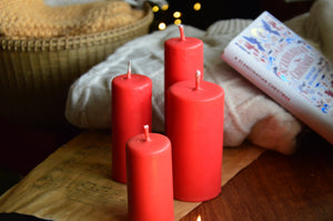 Red Christmas Pillar Candle | All Four